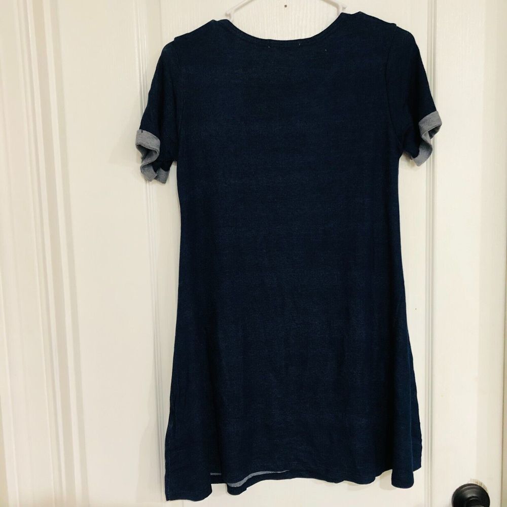 PinkLine Women's A-Line Dress Casual Above Knee Short Sleeve Pullover Blue Small - Picture 5 of 5
